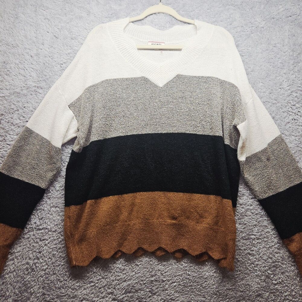 Andree By Unit Colorblock Sweater Womens Size Large Scalloped Neckline